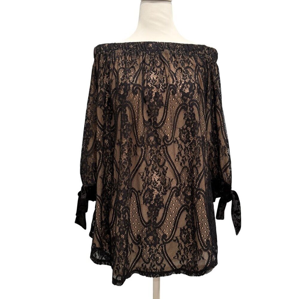Ashley Stewart Black Lace Off Shoulder Top Whimsigoth Fairy Grunge Witchy NWT